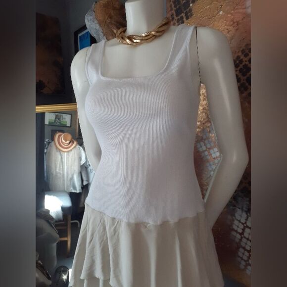 Zara Cotton Combination White and Cream Sleeveless Ruffled Mini Dress - Picture 12 of 14
